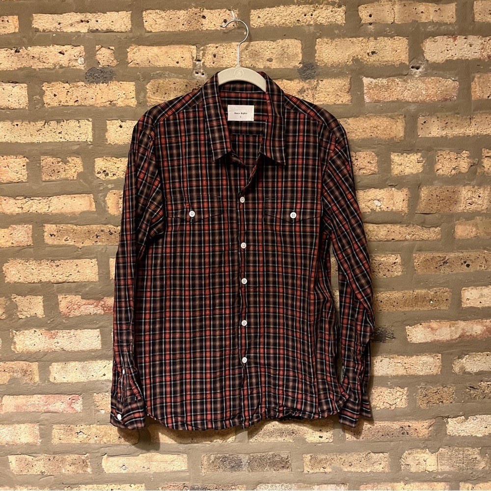 Basic Rights men’s dress shirt; size M; blue/brown/red plaid
